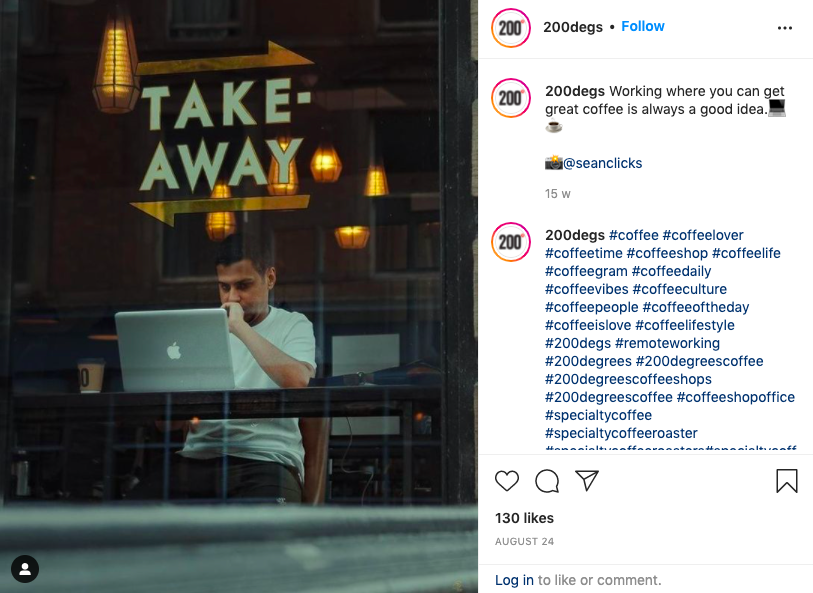 200 Degrees Instagram Post - Guy in Window on Laptop with Coffee - User Generated Content 
