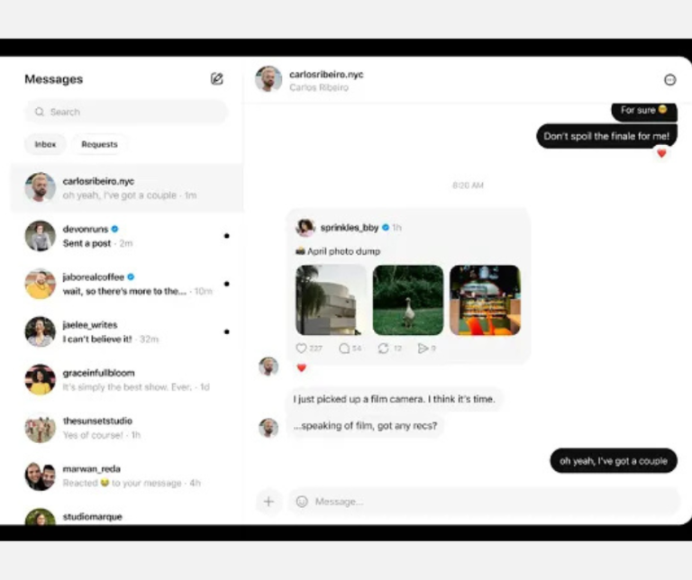 Screenshot of Threads DMs on desktop.
